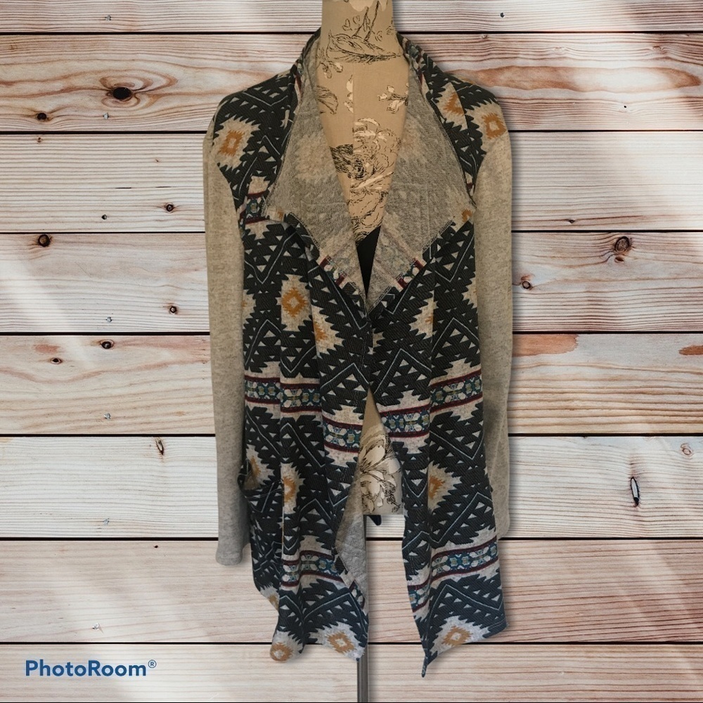 Como Vintage Aztec Gray Blue Cardigan XXL